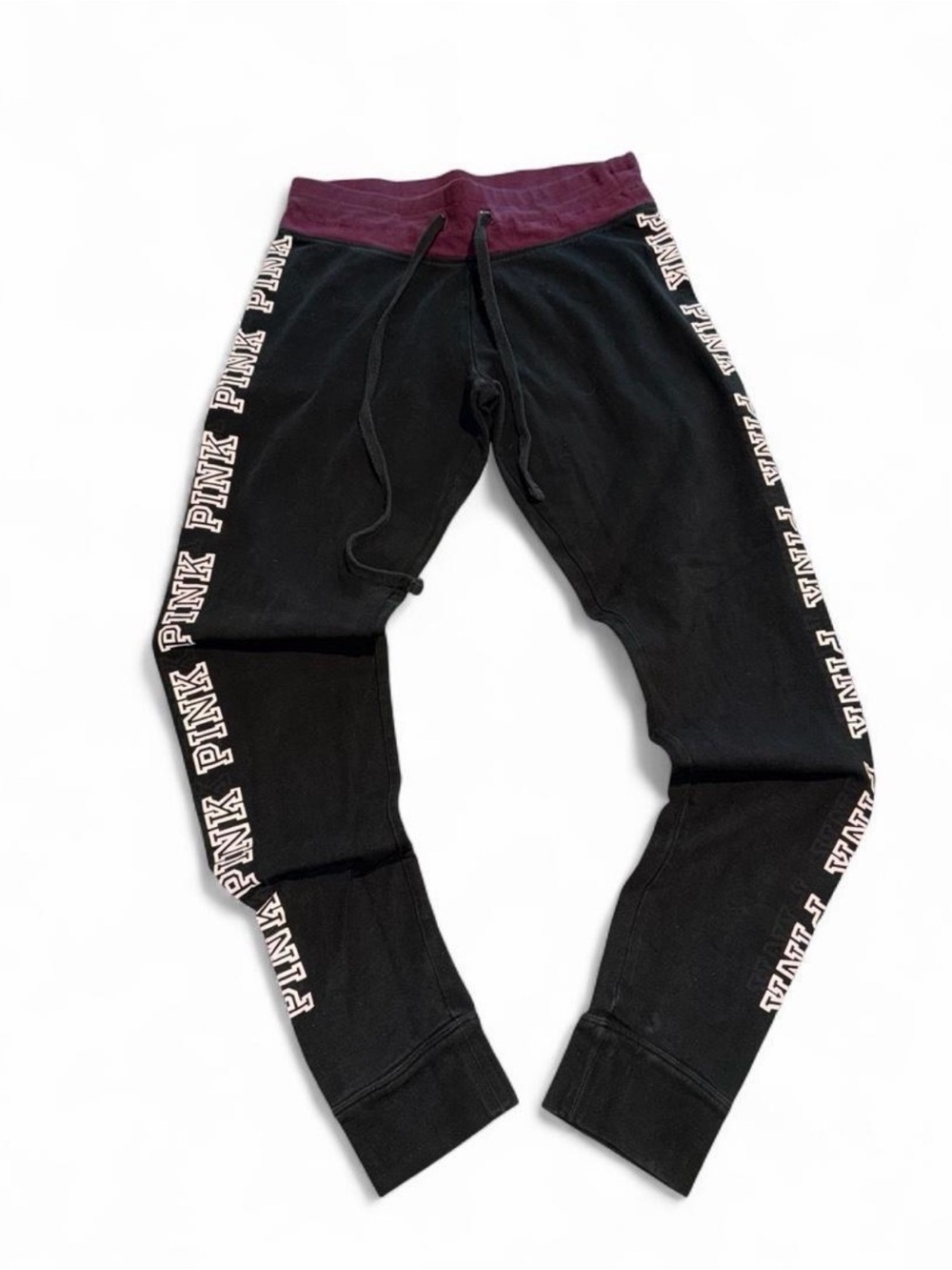 Y2K PINK Victoria's Secret Black leggings with Burgundy Waistband and Side Logo